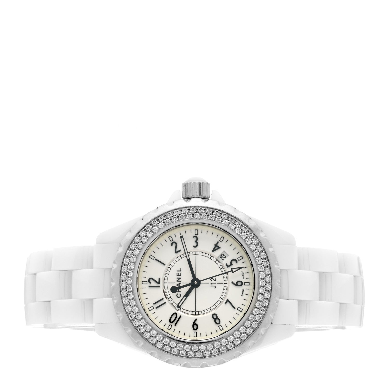 Chanel Stainless Steel Ceramic Diamond Pave Bezel 33mm J12 Quartz Watch White 2 of 4