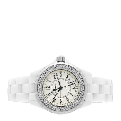 Chanel Stainless Steel Ceramic Diamond Pave Bezel 33mm J12 Quartz Watch White 2 of 4