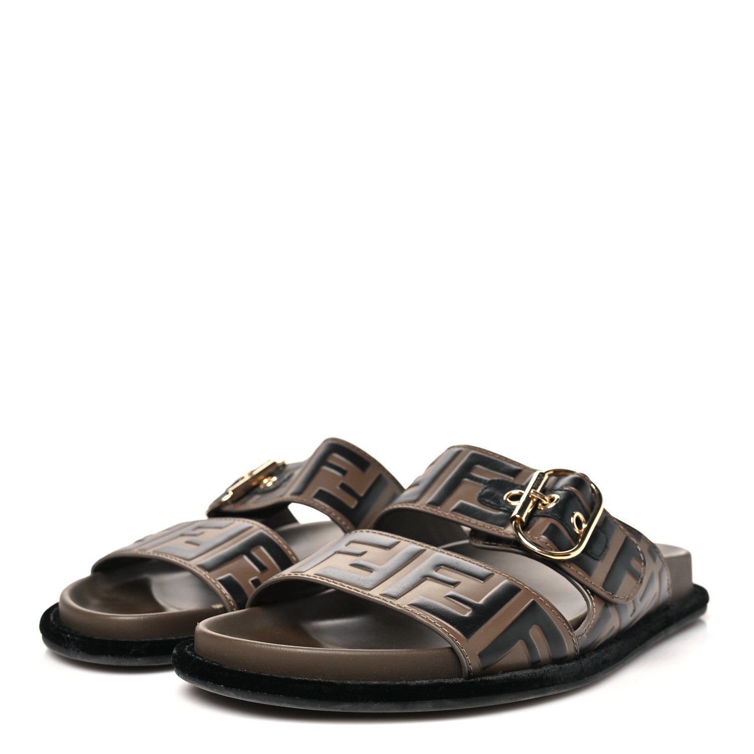 Fendi Calfskin FF Embossed Pearland Slide Sandals 38.5 Tobacco Moro 4 of 8
