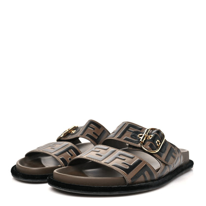Fendi Calfskin FF Embossed Pearland Slide Sandals 38.5 Tobacco Moro 4 of 8