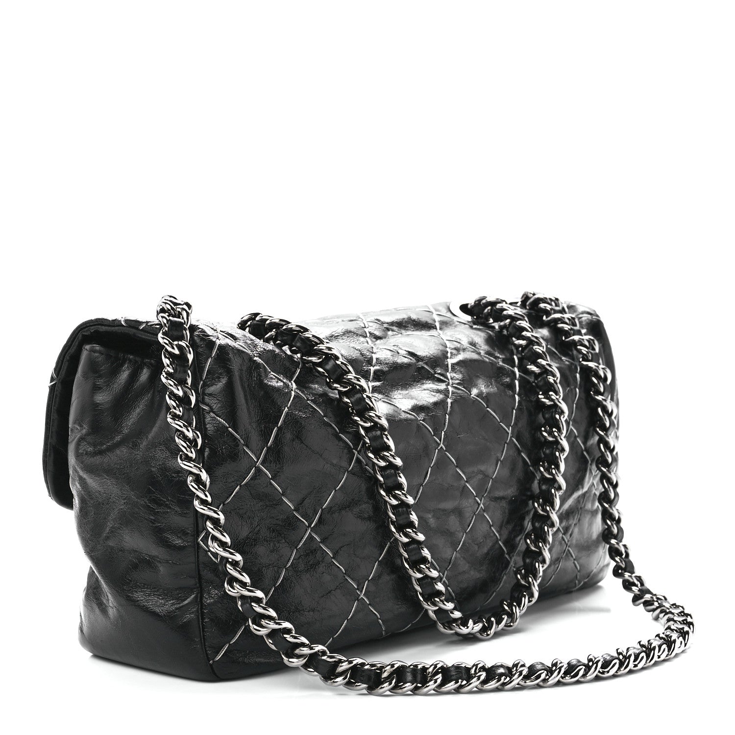 Chanel Glazed Goatskin Double Contrast Stitch Flap Black 2 of 10