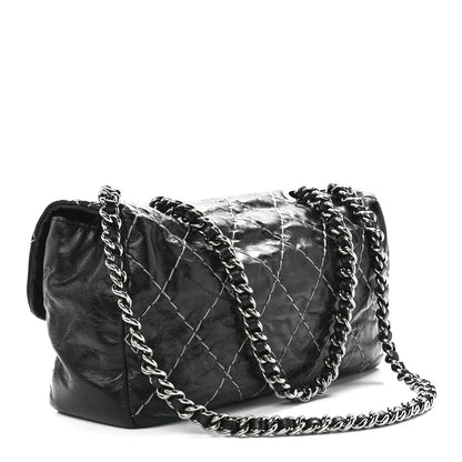 Chanel Glazed Goatskin Double Contrast Stitch Flap Black 2 of 10