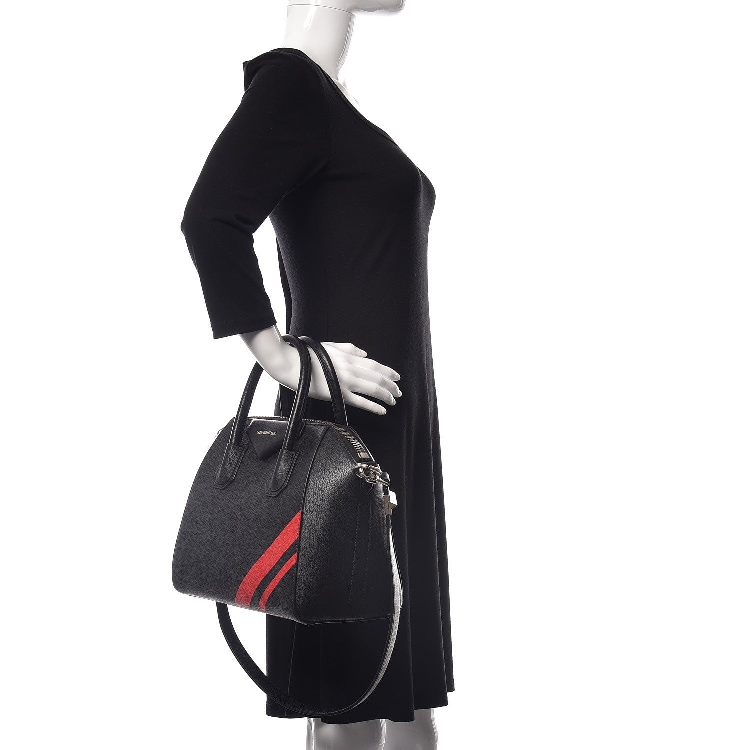 Givenchy Sugar Goatskin Striped Small Antigona Black Red 3 of 10