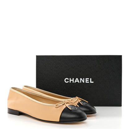 Chanel Lambskin Cap Toe Ballerina Flats 39.5 Beige Black 11 of 11