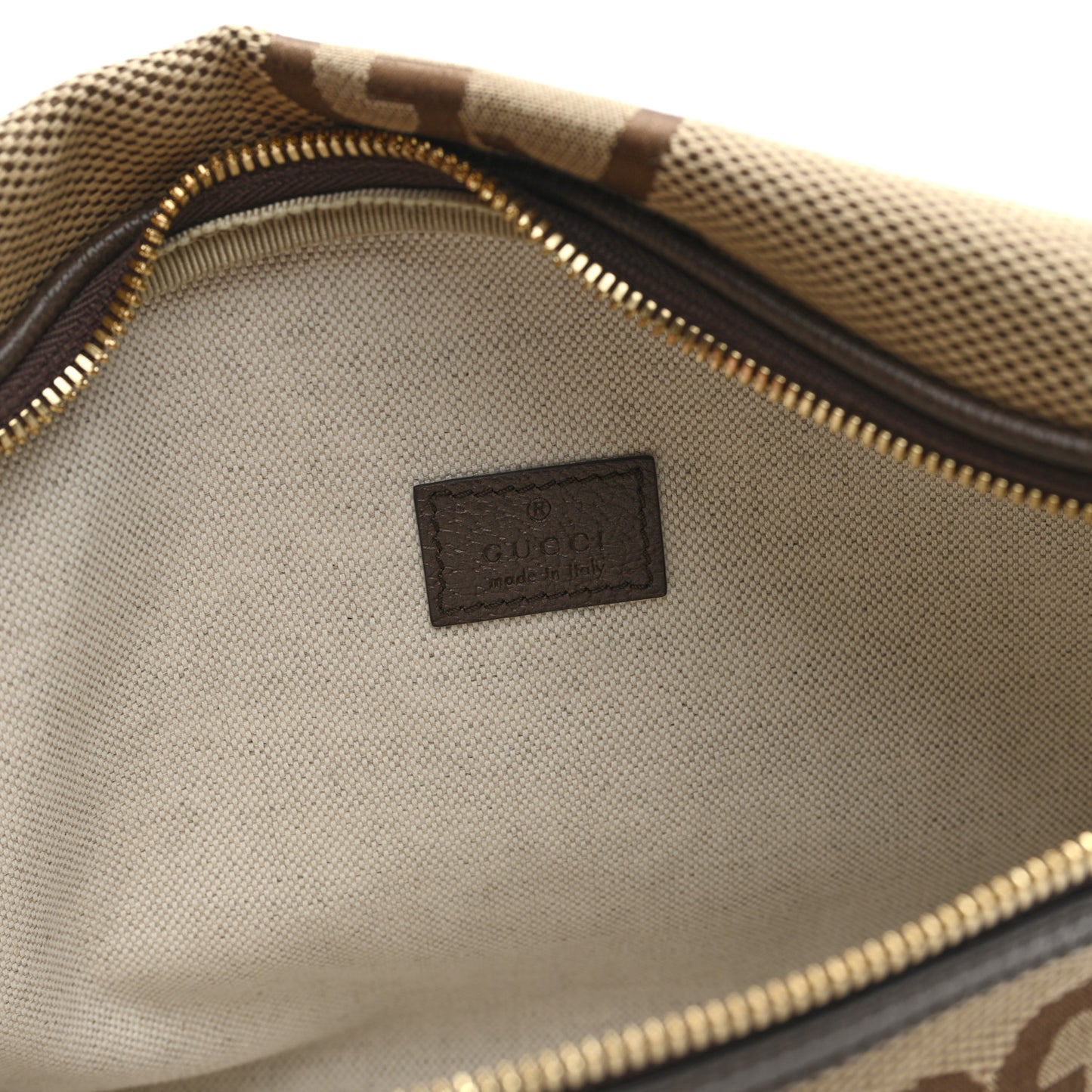 Monogram Jumbo GG Textured Dollar Calfskin Web Belt Bag Camel Ebony New Acero