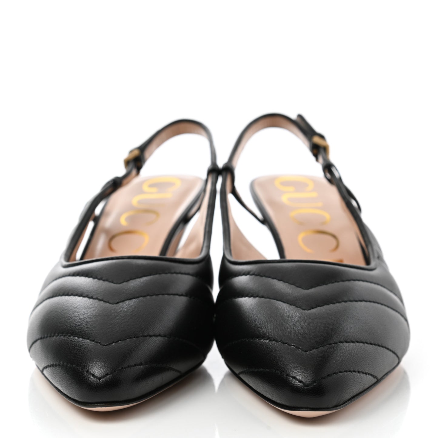 Nappa Charlotte Chevron Matelasse Double G 75mm Slingback Pumps 38.5 Black