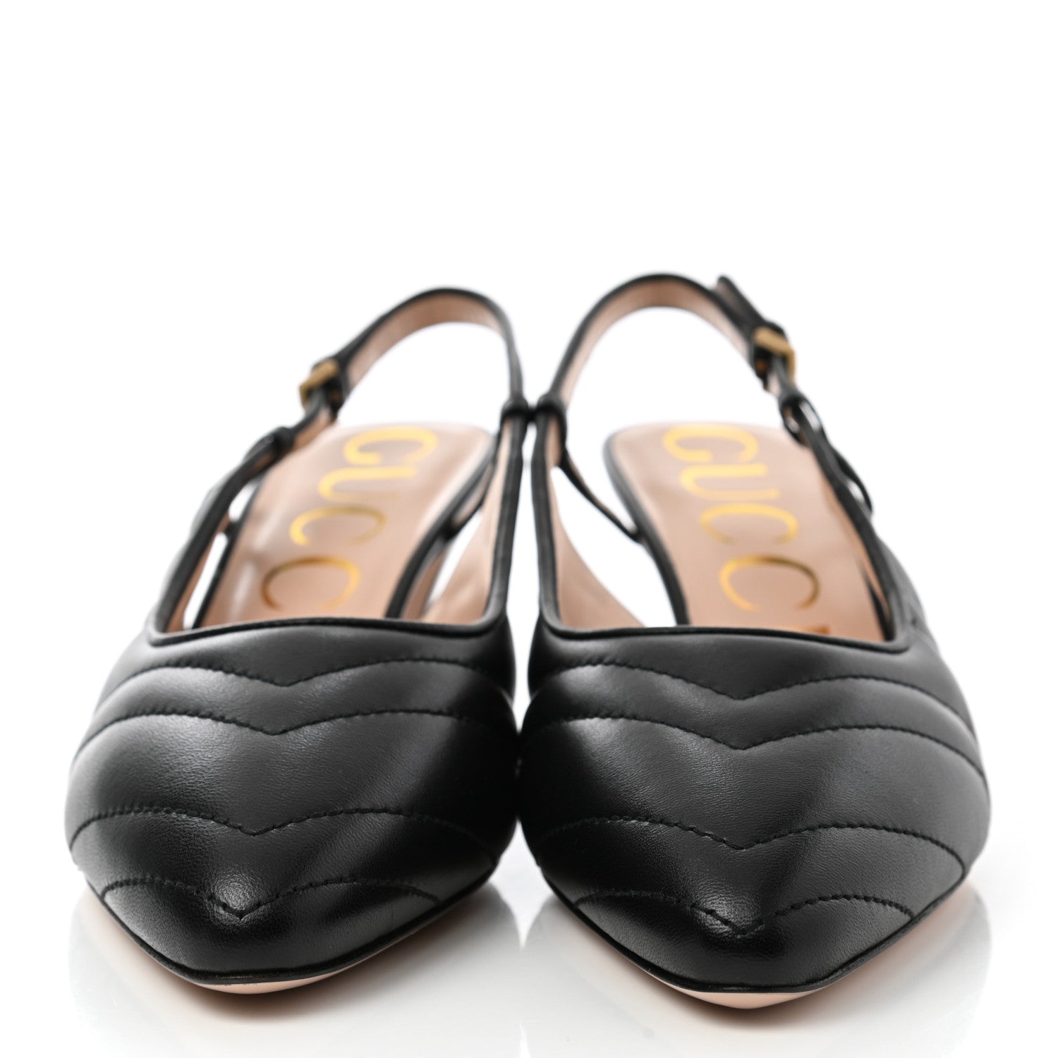 Gucci Nappa Charlotte Chevron Matelasse Double G 75mm Slingback Pumps 38.5 Black 2 of 9