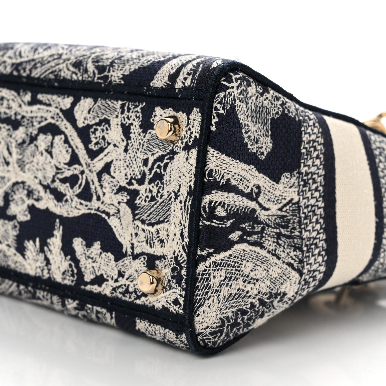 Christian Dior Canvas Toile De Jouy Reverse Embroidered Medium Lady D-Lite Navy 9 of 11