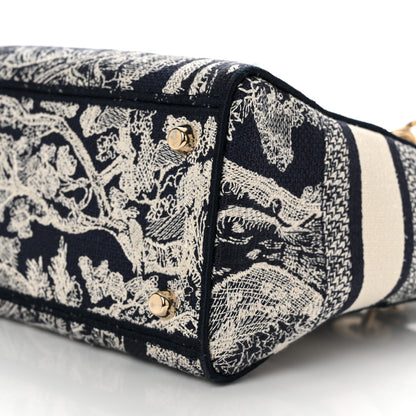 Christian Dior Canvas Toile De Jouy Reverse Embroidered Medium Lady D-Lite Navy 9 of 11