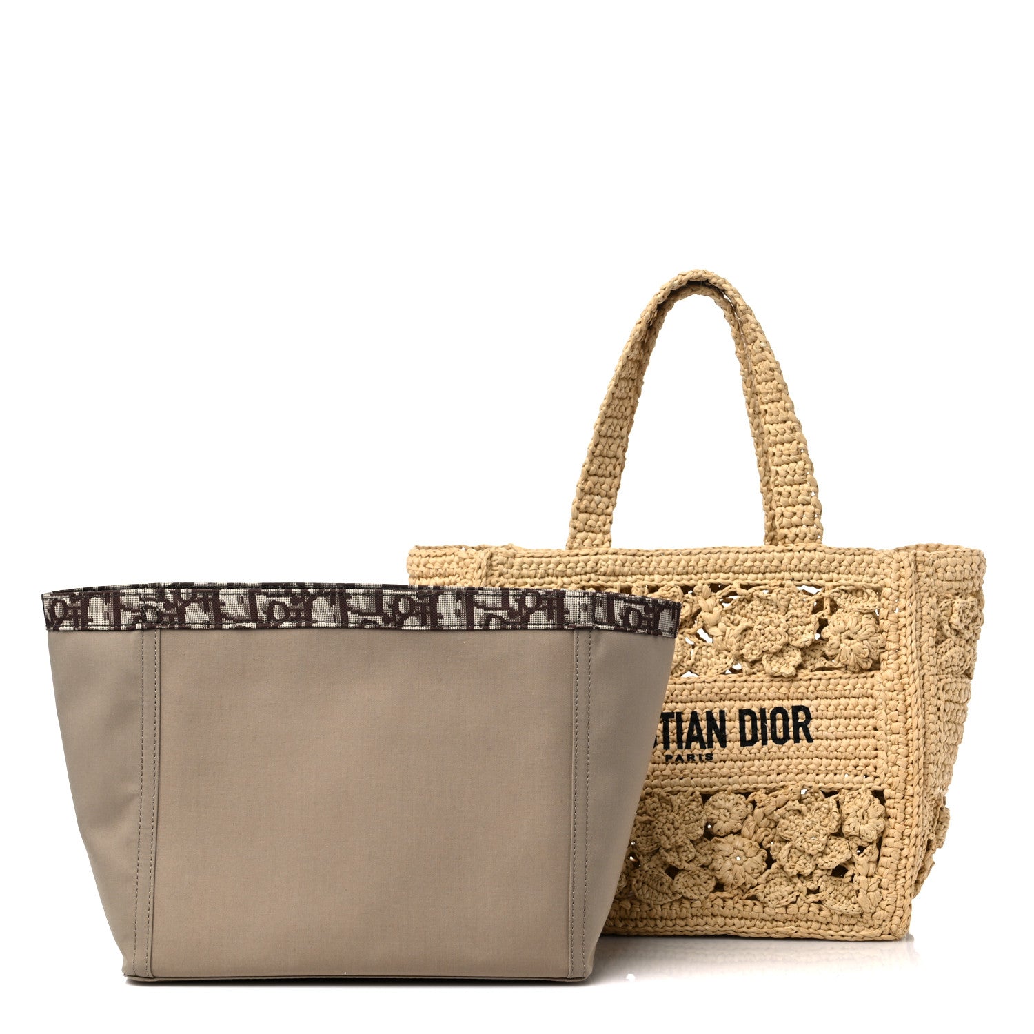 Christian Dior Woven Raffia Floral Embellished Small Book Tote Natural 1 of 11