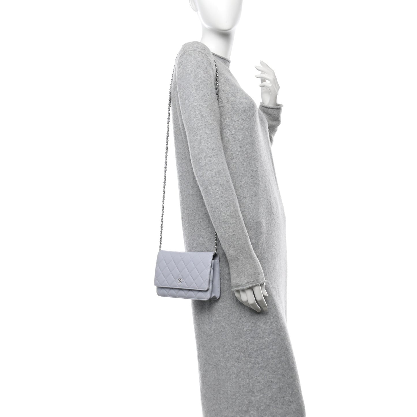 Caviar Quilted Wallet On Chain WOC Light Grey