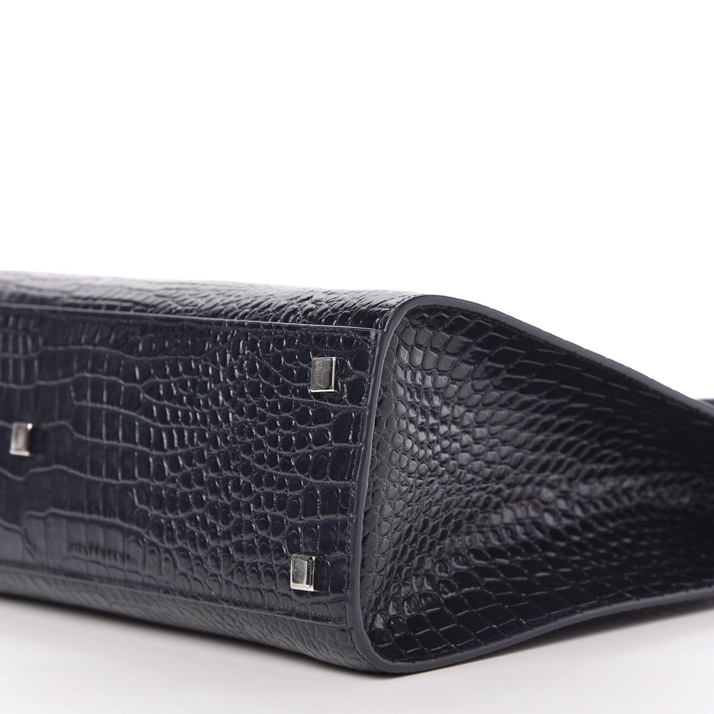 Shiny Calfskin Crocodile Embossed Small Manhattan Shopper Tote Deep Marine