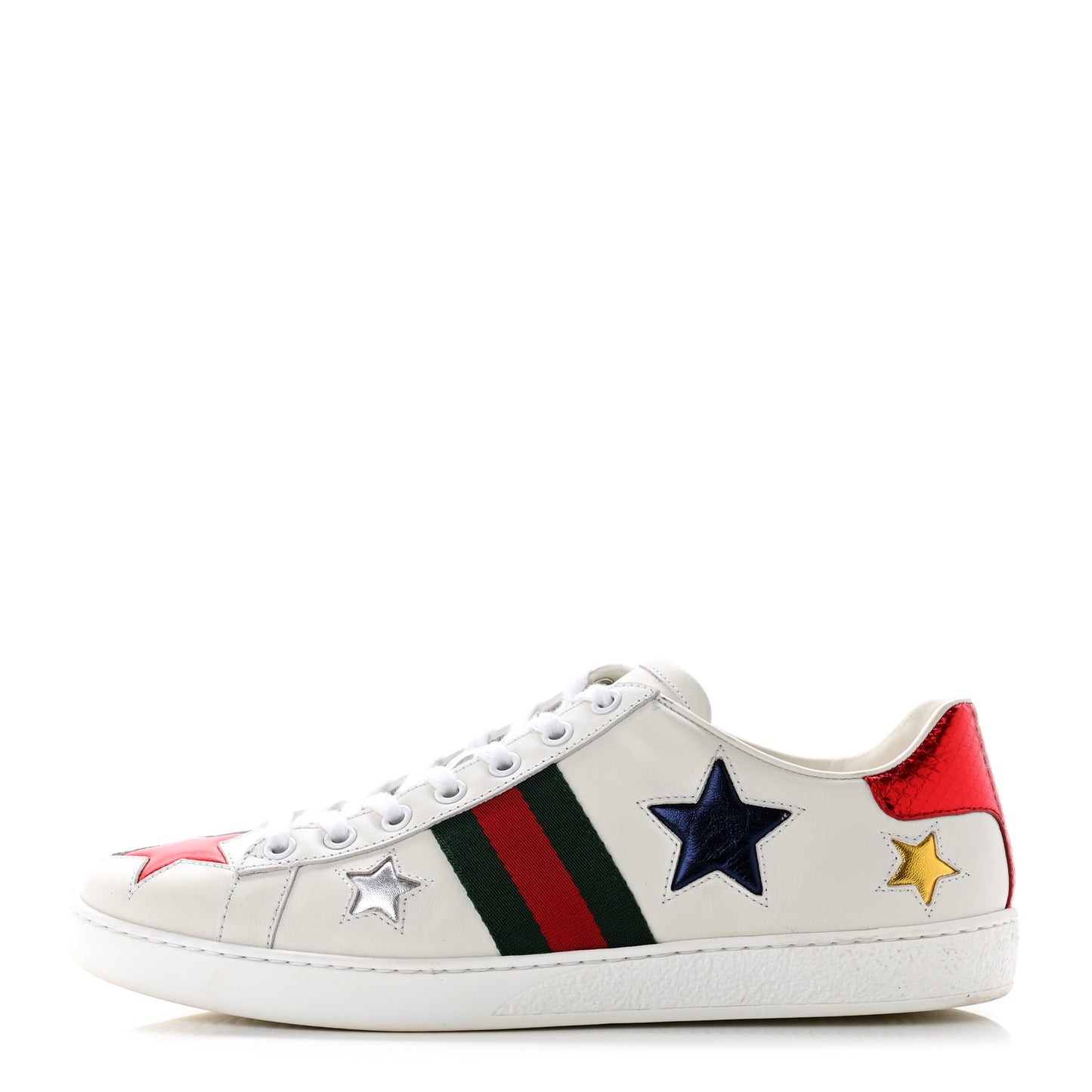 Calfskin Ayers Web Star Embroidered Womens Ace Sneakers 39 White Multi