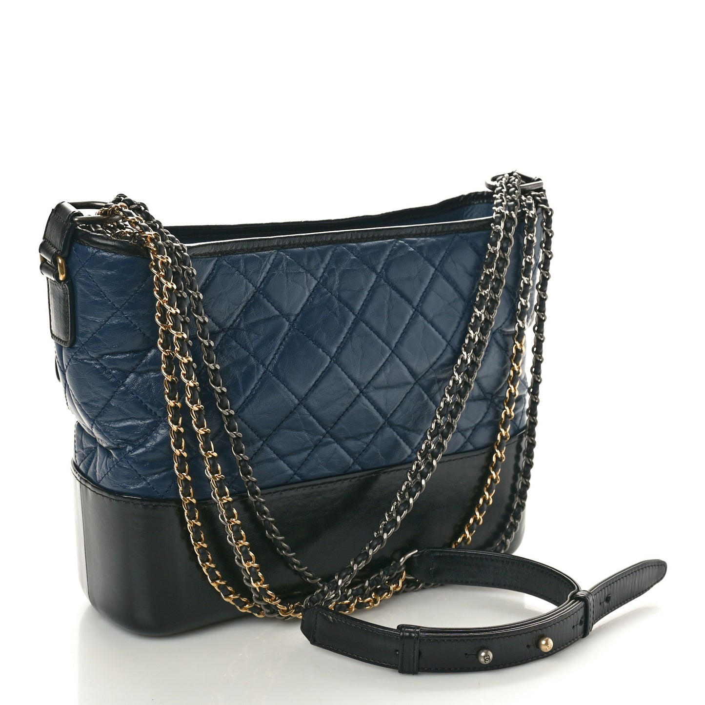Aged Calfskin Quilted Medium Gabrielle Hobo Navy Black
