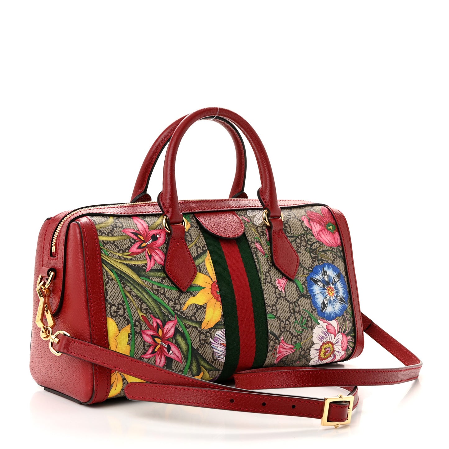 GG Supreme Monogram Flora Web Medium Ophidia Boston Red