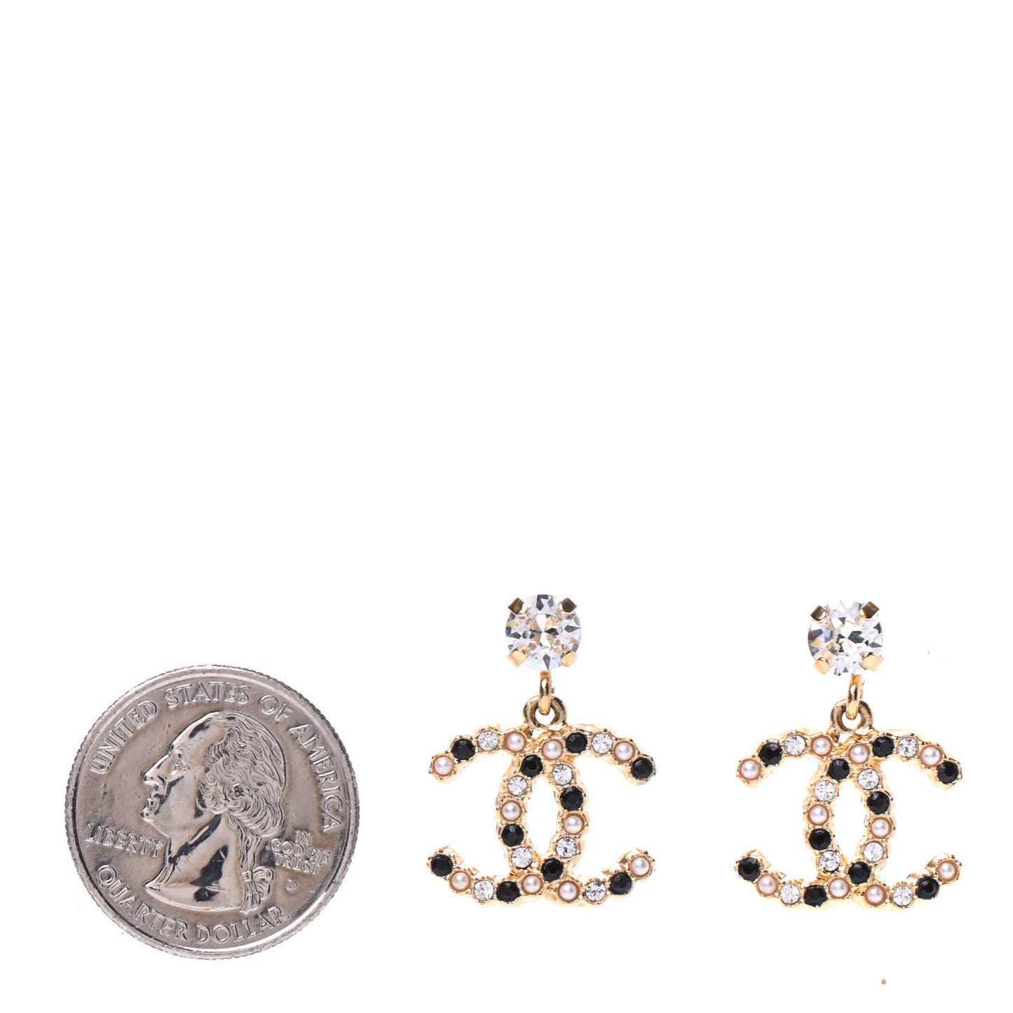 Resin Crystal Pearl CC Drop Earrings Gold Black