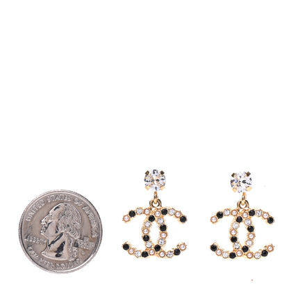 Chanel Resin Crystal Pearl CC Drop Earrings Gold Black 2 of 5