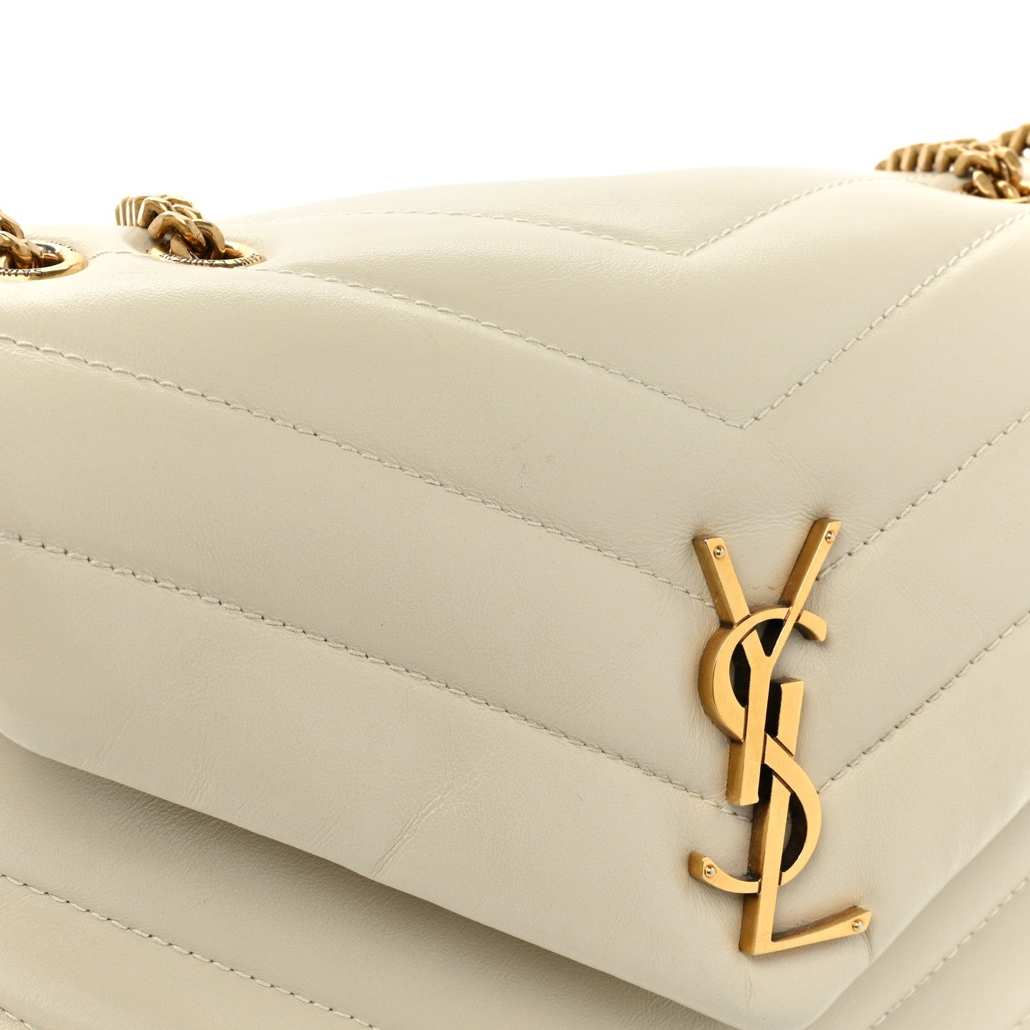 Saint Laurent Calfskin Y Quilted Monogram Small Loulou Chain Satchel Blanc Vintage 17 of 17