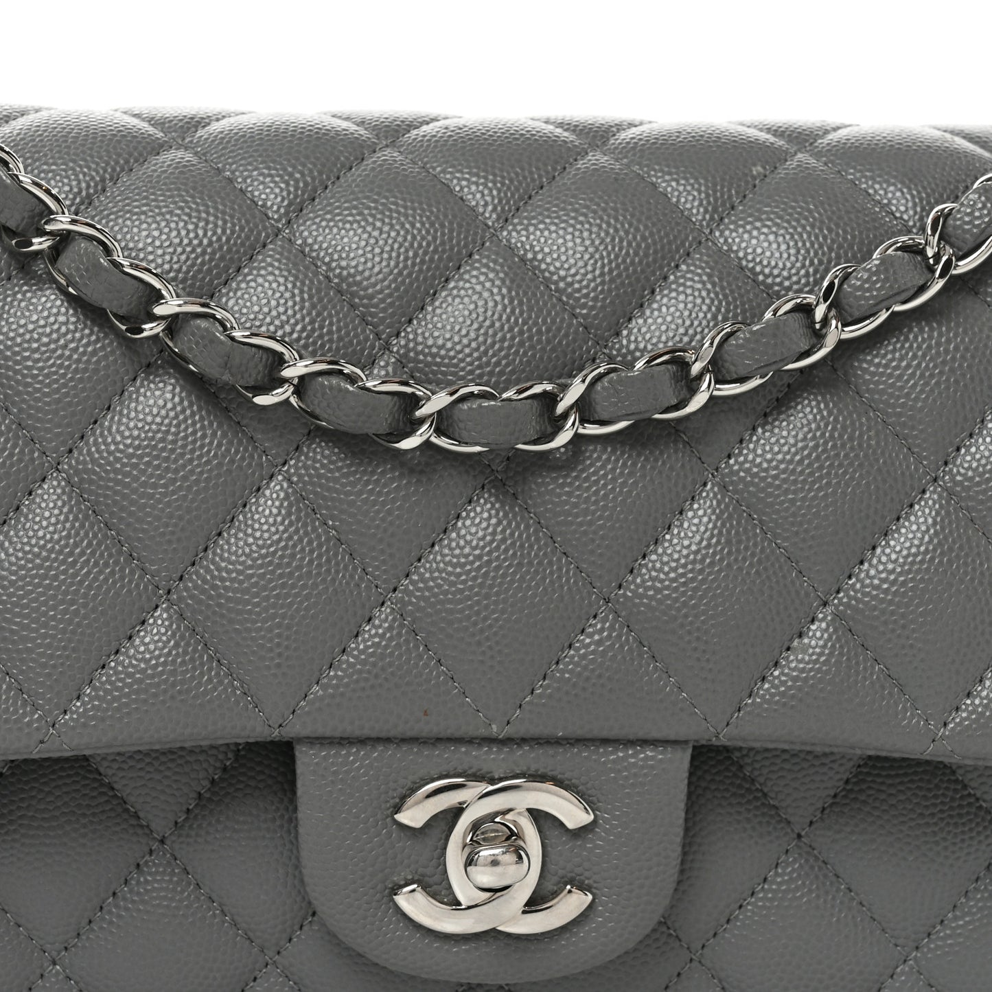 Caviar Quilted Medium Double Flap Grey