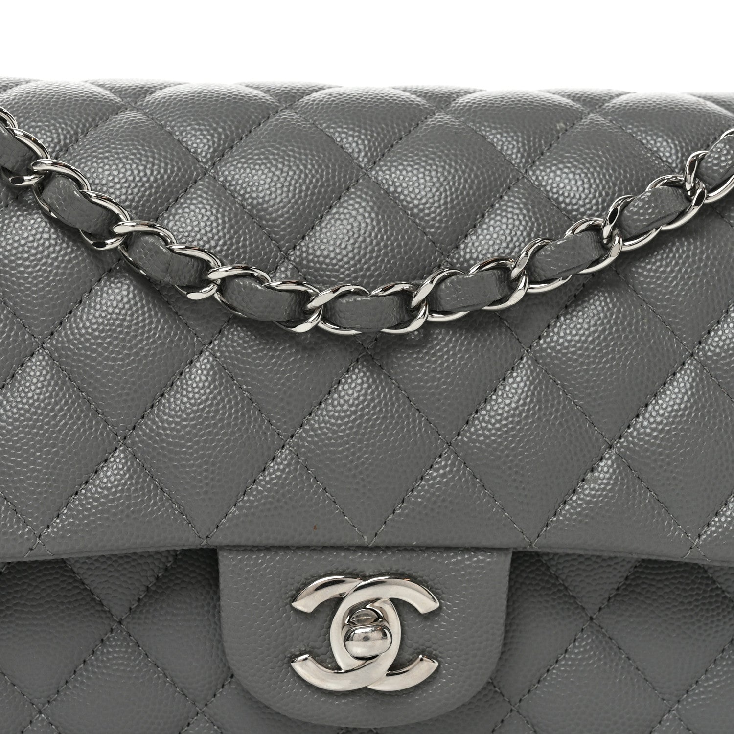 Chanel Caviar Quilted Medium Double Flap Grey 8 of 11