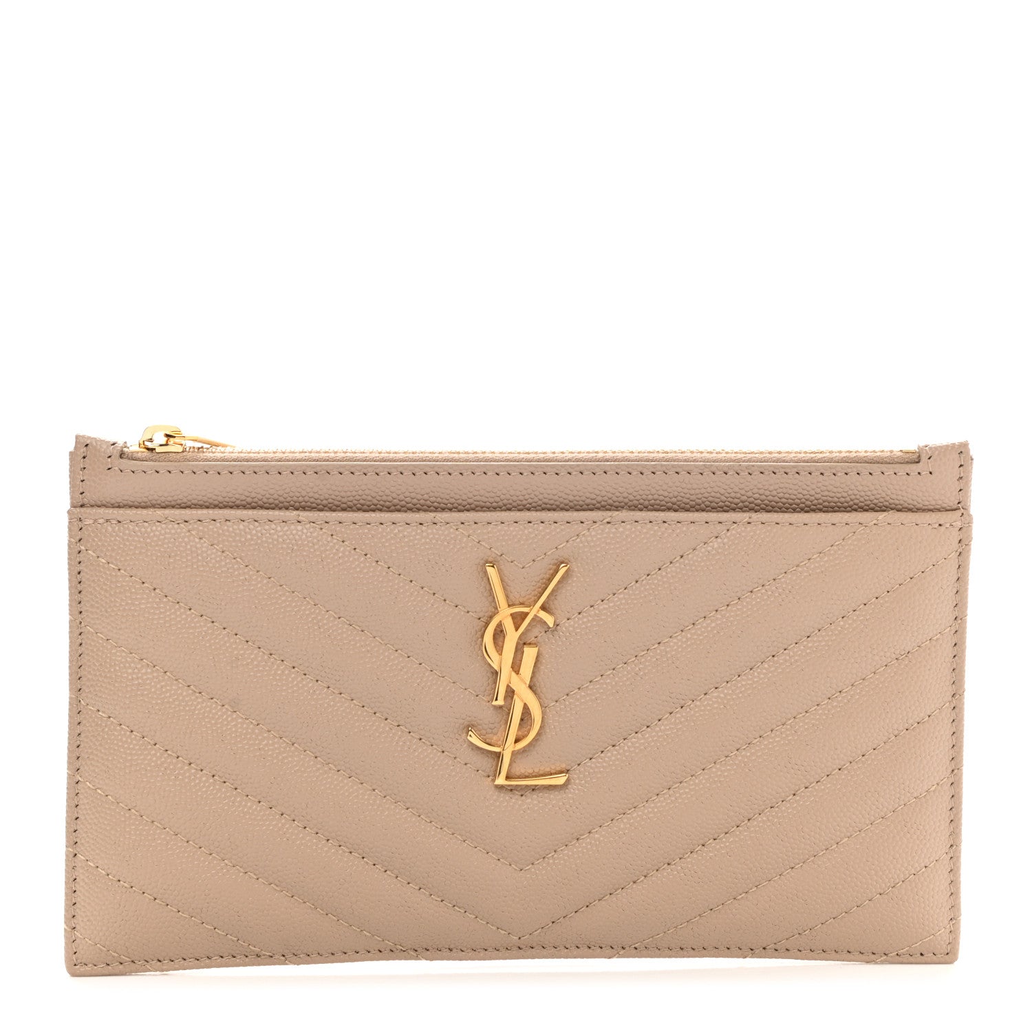 Saint Laurent Grain De Poudre Chevron Monogram Bill Pouch Dark Beige 1 of 7