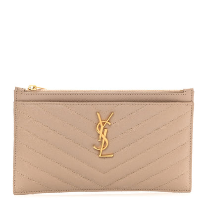 Saint Laurent Grain De Poudre Chevron Monogram Bill Pouch Dark Beige 1 of 7