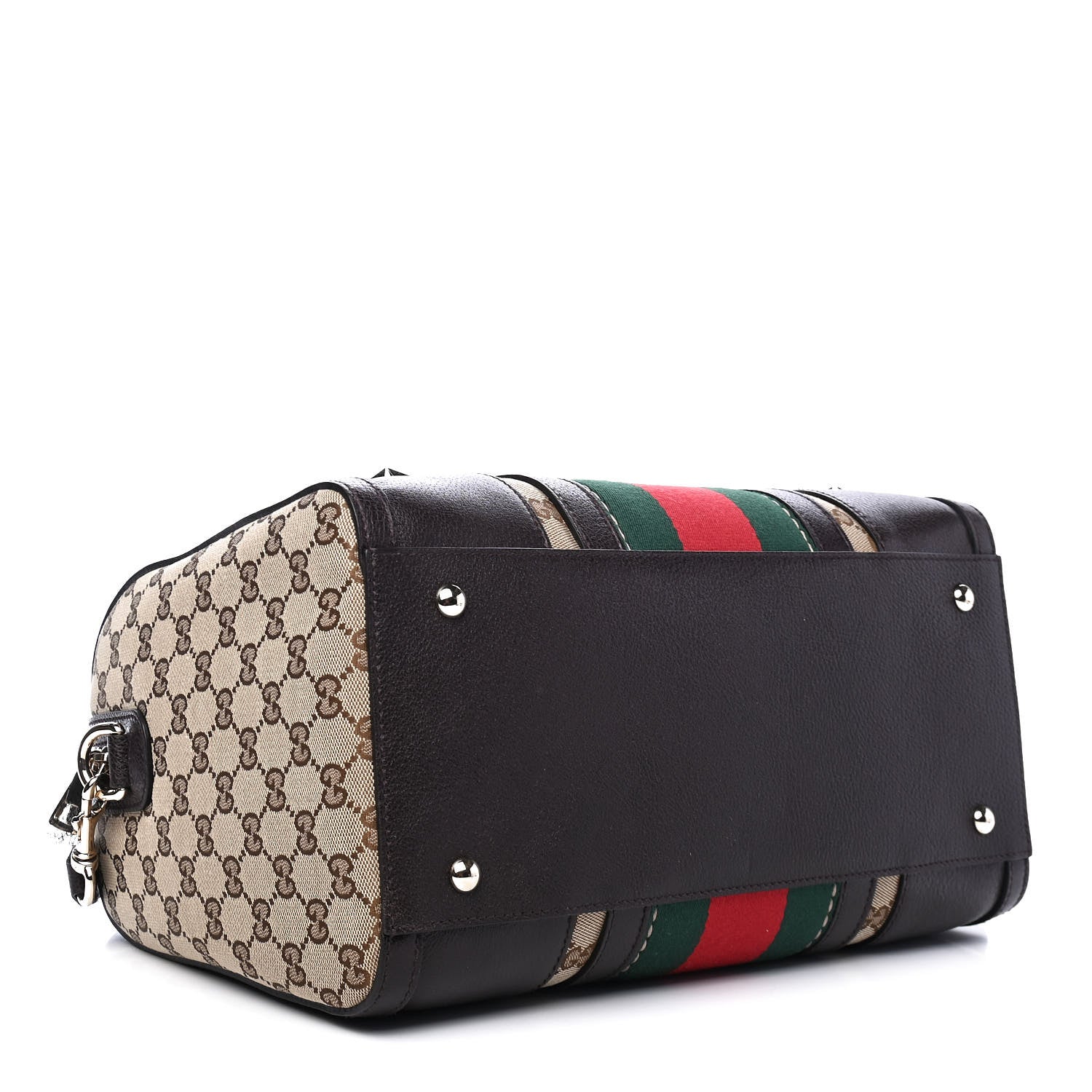Gucci Monogram Vintage Web Medium Webby Bee Boston Dark Brown 3 of 6
