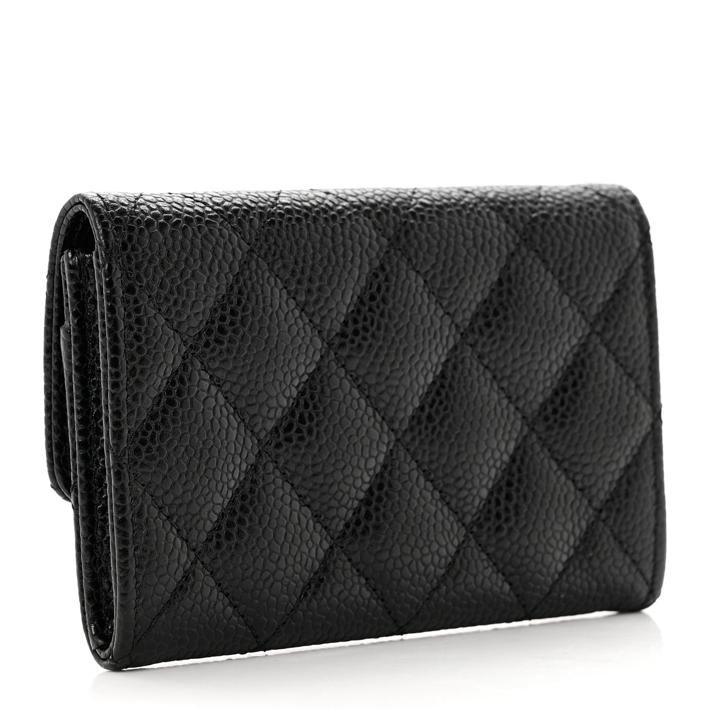 Caviar Quilted Flap Card Holder Black