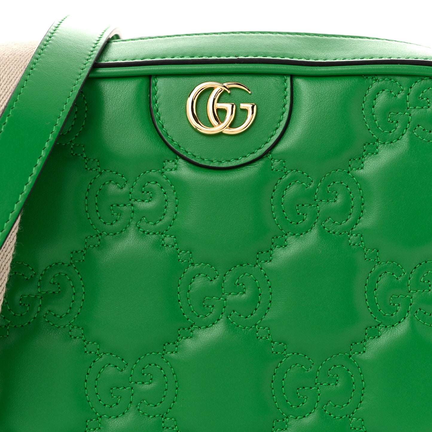 Calfskin GG Matelasse Shoulder Bag Spring Green Natural