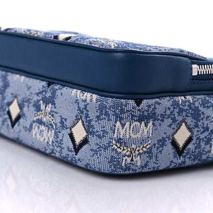 MCM Vintage Jacquard Monogram Small Aren Crossbody Blue 8 of 8