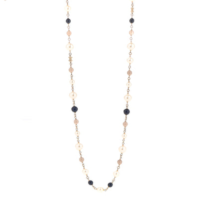 Chanel Pearl Bead Enamel CC Long Necklace Navy Gold 1 of 6