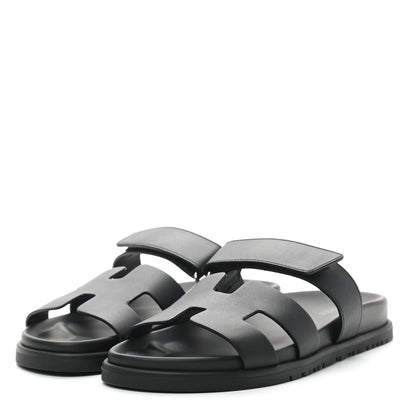 Hermes Calfskin Womens Chypre Sandals 37 Black 2 of 7