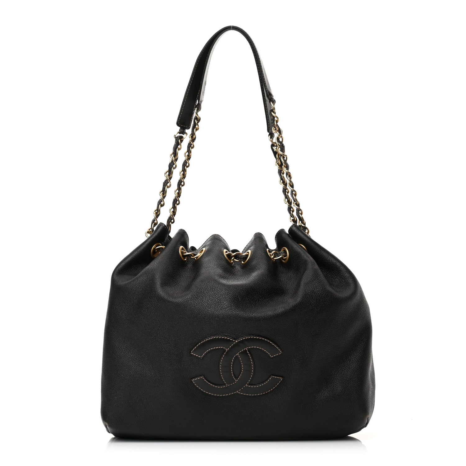 Chanel Grained Calfskin CC Drawstring Bucket Bag Black 1 of 16