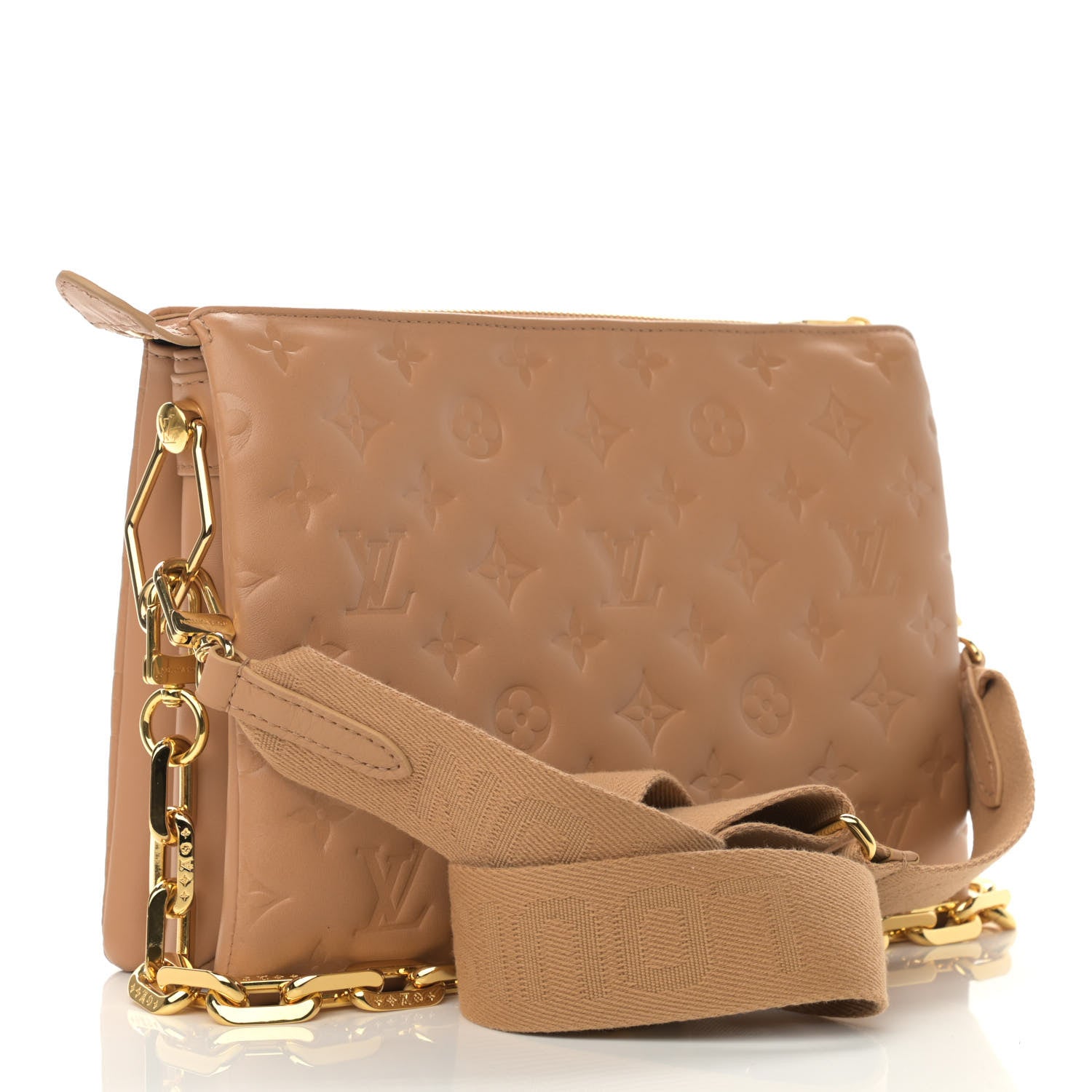 Louis Vuitton Lambskin Embossed Monogram Coussin PM Camel 3 of 10