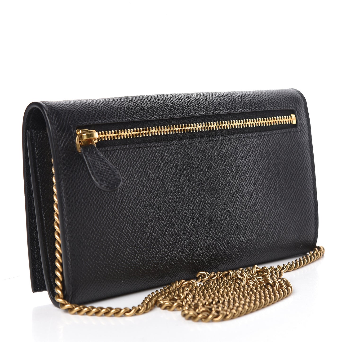 Signature Grained Calfskin Logo Ville Wallet on Chain Black