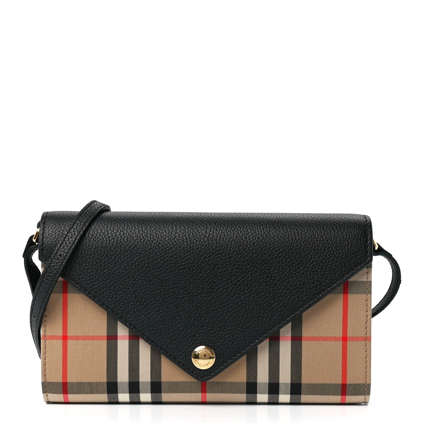 Grainy Calfskin Vintage Check Wallet With Detachable Strap Black