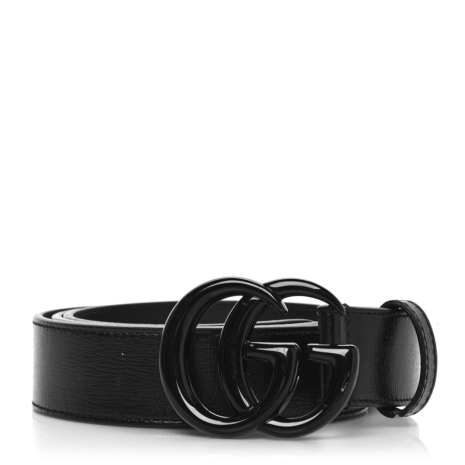 Gucci Azalea Calfskin Enamel Monochrome Double G 30mm Belt 90 36 Black 1 of 6