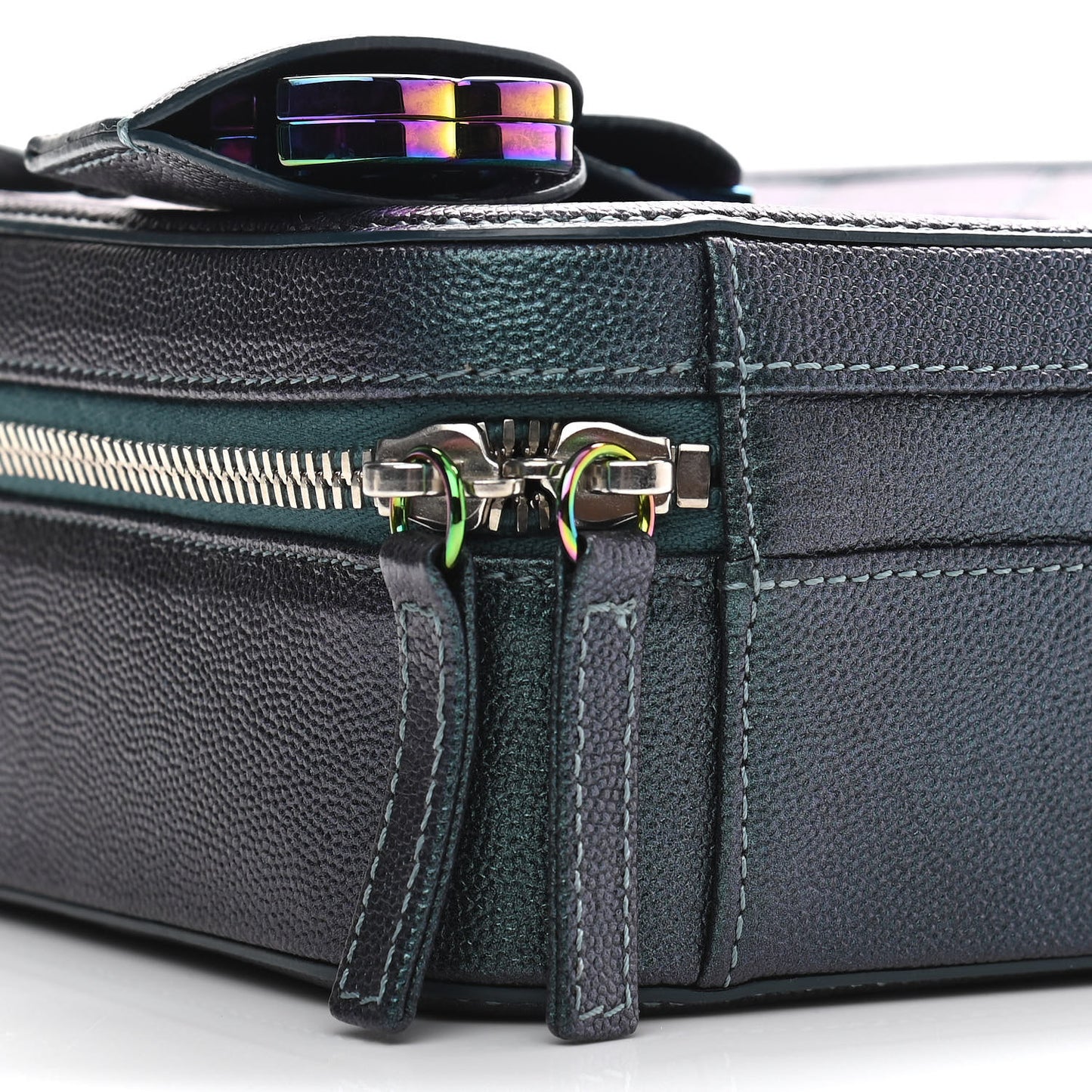 Iridescent Caviar Quilted Medium CC Filigree Vanity Case Dark Turquoise