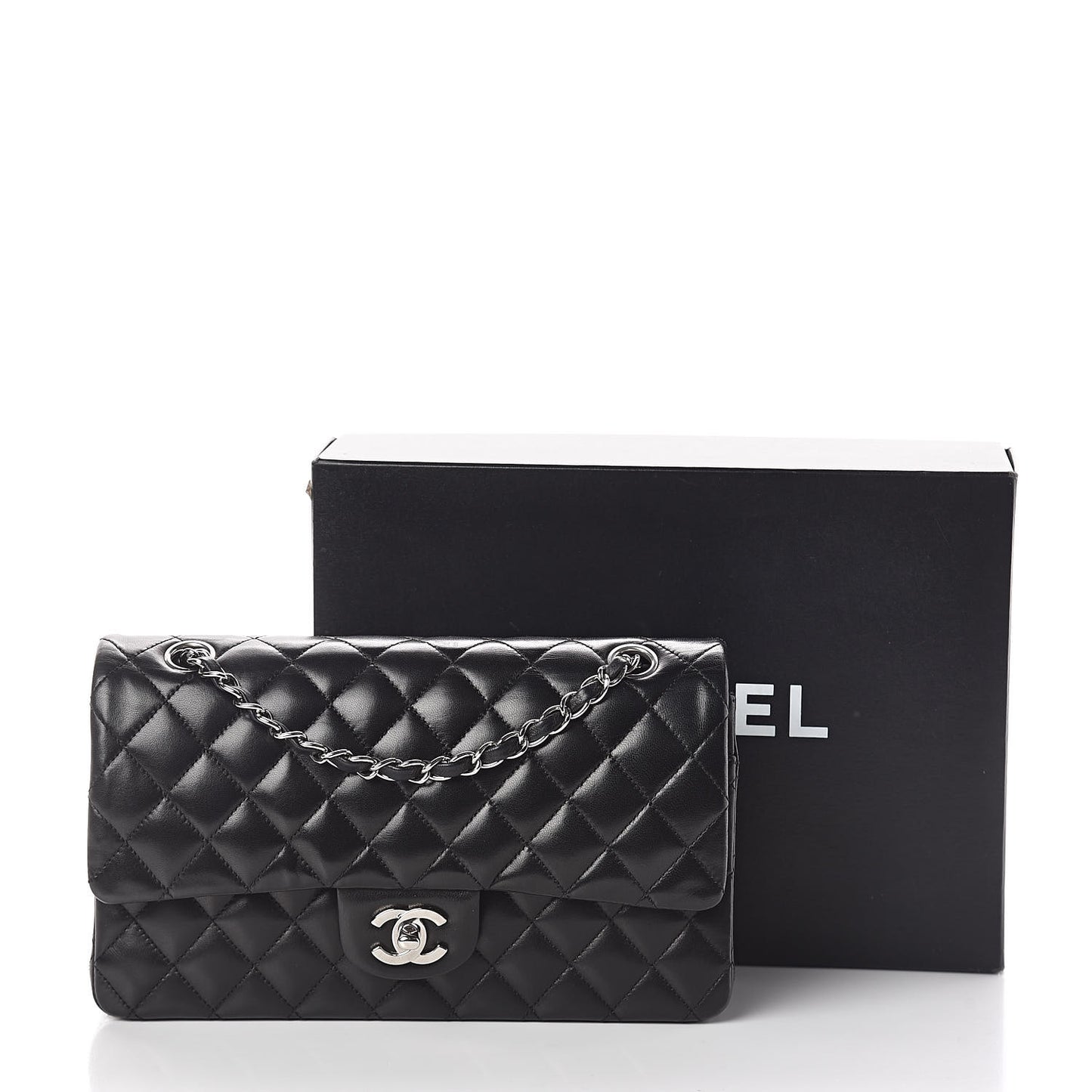 Lambskin Quilted Medium Double Flap Black