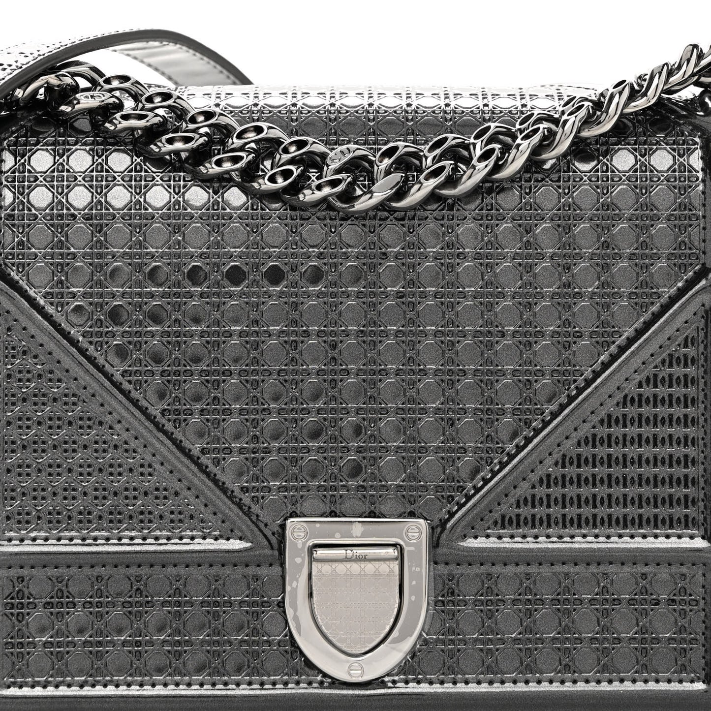 Metallic Patent Micro-Cannage Small Diorama Flap Bag Onyx Black