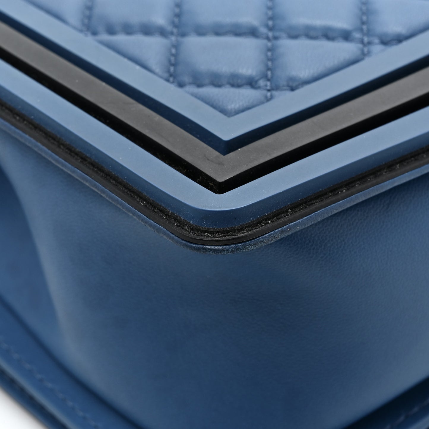 Lambskin Rubber Quilted Medium Two Tone Boy Flap Blue Black