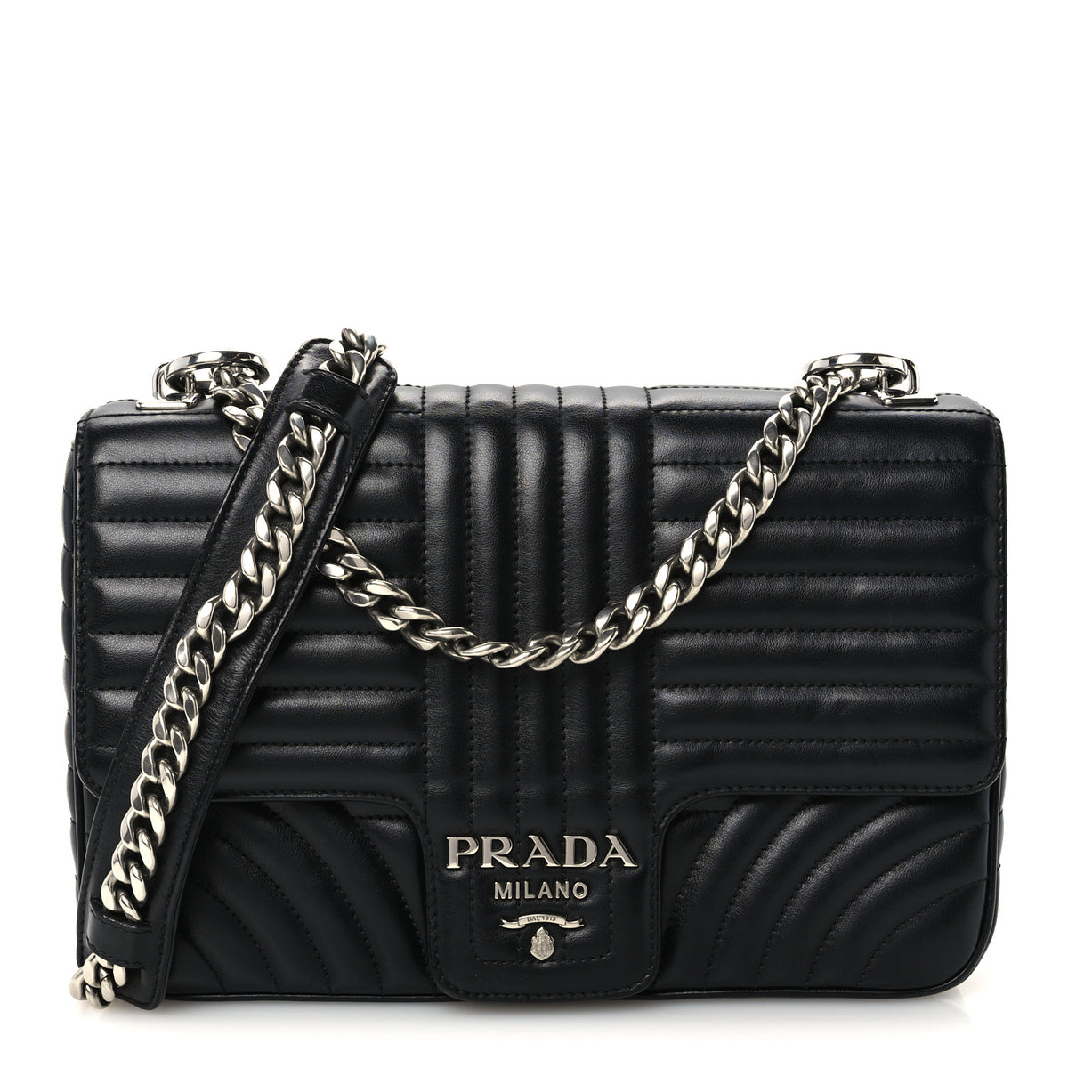 Soft Calfskin Impunture Diagramme Large Chain Flap Shoulder Bag Black