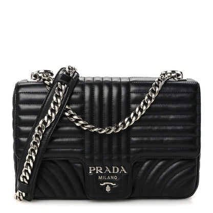 Prada Soft Calfskin Impunture Diagramme Large Chain Flap Shoulder Bag Black 1 of 10