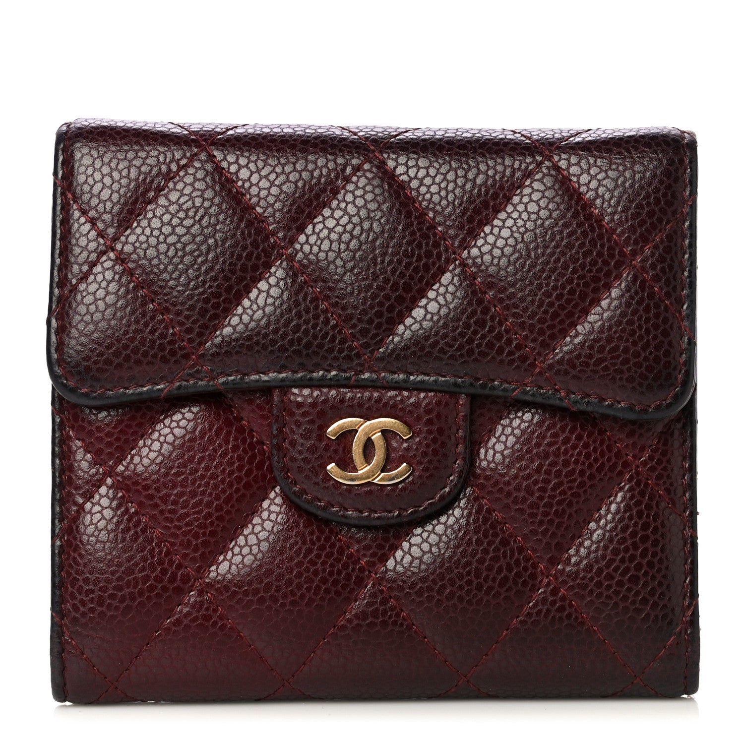 Chanel Caviar Quilted Compact Flap Wallet Burgundy 2 of 8