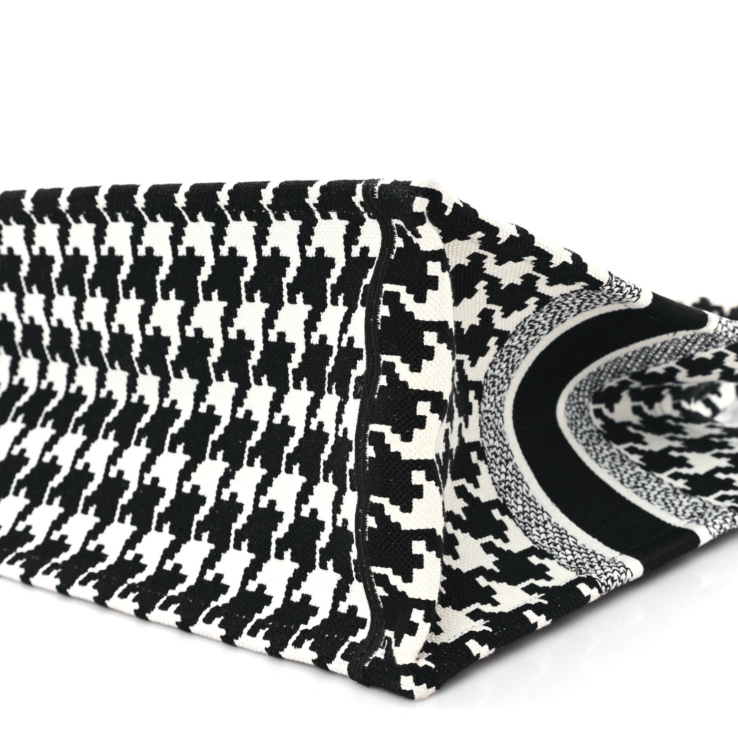 Christian Dior Canvas Macro Houndstooth Embroidered Medium Book Tote Black White 10 of 13