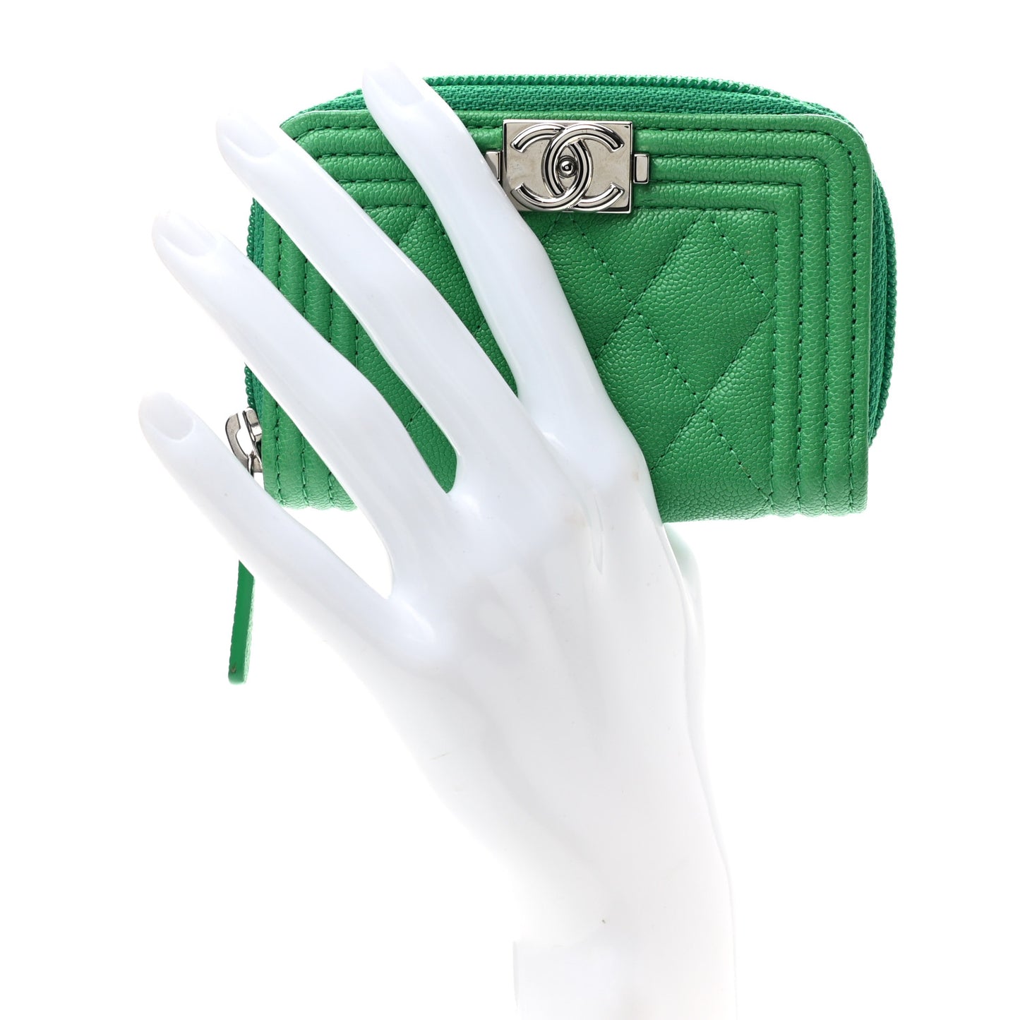 Caviar Quilted Boy Zip Around Coin Purse Wallet Green