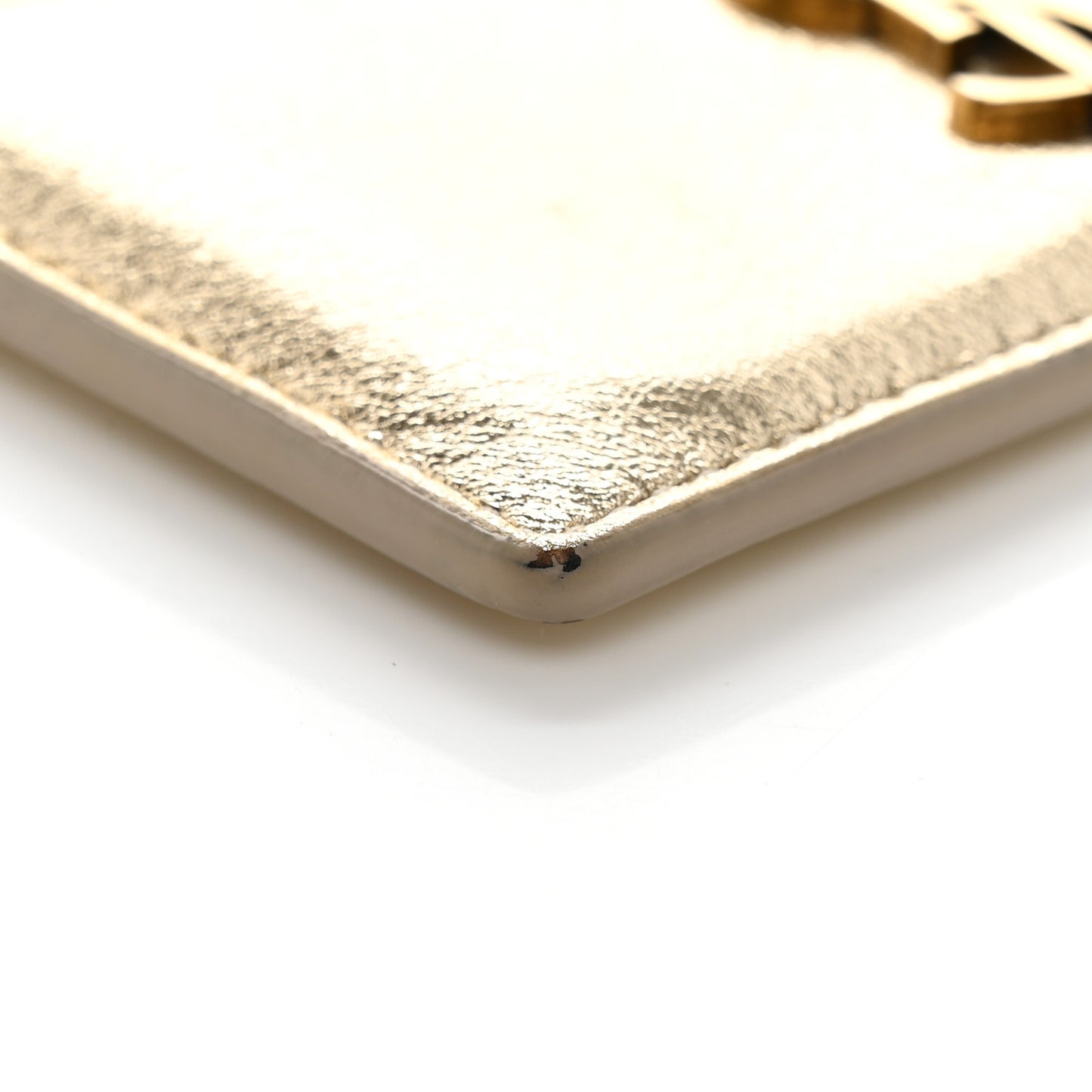 Metallic Calfskin Monogram Credit Card Case Gold