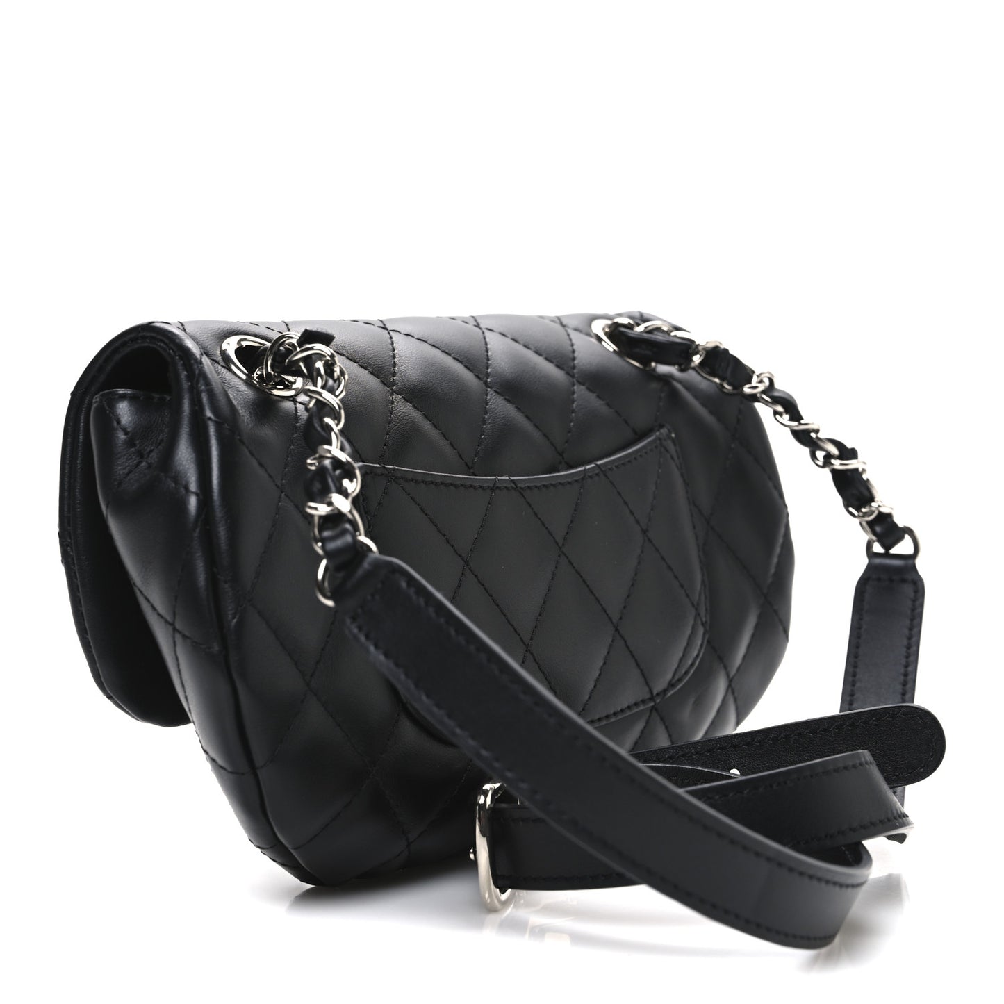 Calfskin Quilted CC Uniform Flap Belt Bag Black
