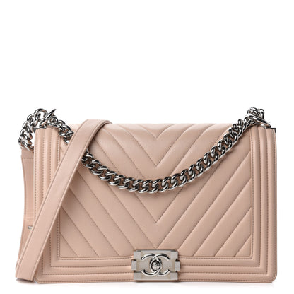 Chanel Calfskin Chevron Quilted New Medium Boy Flap Beige 1 of 11