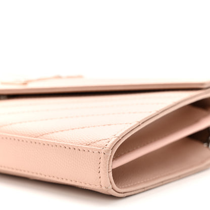 Saint Laurent Grain De Poudre Matelasse Chevron Monogram Chain Wallet Pale Pink 9 of 10